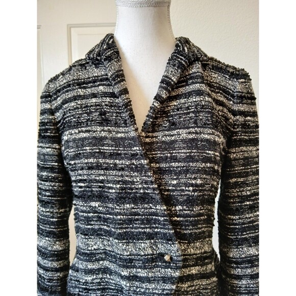 M.M. LaFLeur Blazer Size 4 Boucle One-button Asymmetric Hem Black White Office - Picture 7 of 16